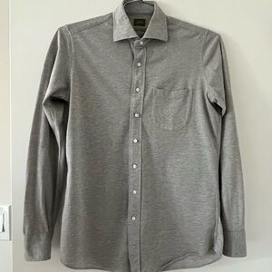 Sid Mashburn Button Up Shirt Mens Small Gray Oxford 100% Cotton Stretch Texture